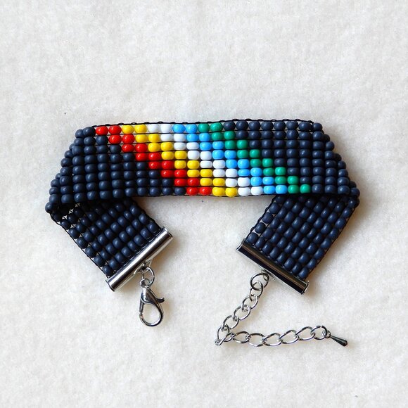 Disability Pride flag bead loom bracelet, handmade, adjustable, 30% to charity - Picture 1 of 6